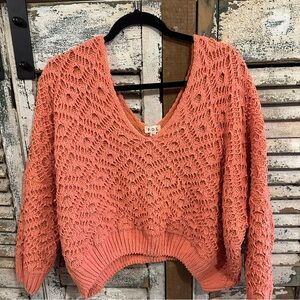 POL Women's V-Neck Coral Sweater